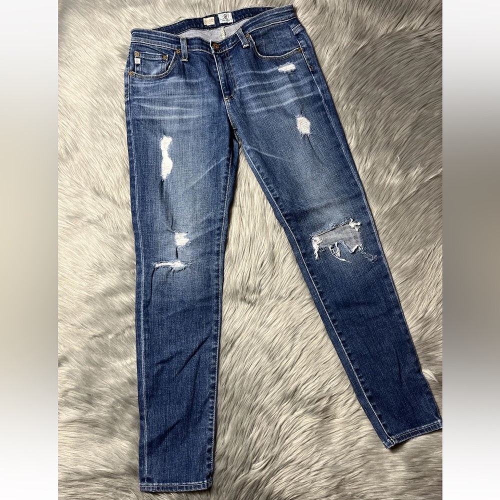 AG Adriano Goldschmied Stevie Ankle Slim Straight Blue Distressed Jeans 30R